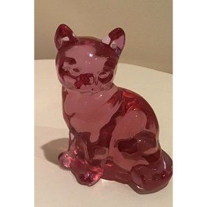 Rose Pink Cat By Fenton 3.75” H